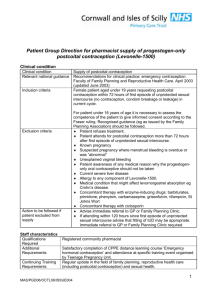 Patient Group Direction for pharmacist supply of progestogen