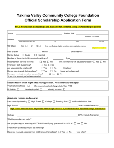 YVCC Foundation Scholarship application for 2015-2016