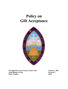 Policy On Gift Acceptance - Episcopal Diocese of Utah