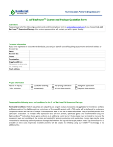 E. coli BacPowerTM Guaranteed Package Quotation Form