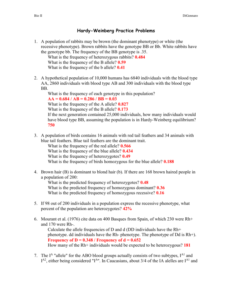 Collection of Hardy Weinberg Practice Problems Worksheet With Answers