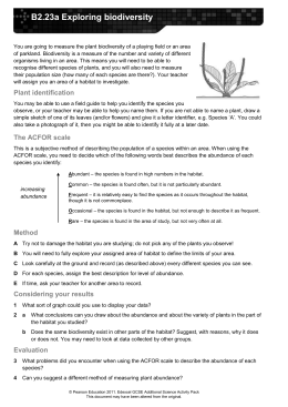 Ecology Exercise Measuring abundance and random sampling