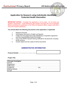 Application for Research using Individually Identifiable Protected