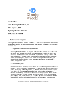To: Clear Fund From: Gleaning for the World, Inc Date: August 1