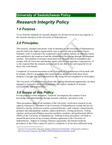 Research Integrity Policy - University of Saskatchewan