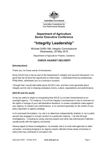 Integrity Leadership - Australian Commission for Law Enforcement