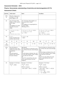 NCEA Level 2 Physics (91173) 2012 Assessment Schedule