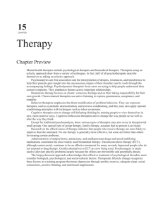 15 CHAPTER Therapy Chapter Preview Mental health therapies