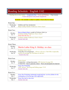 Reading Schedule: English 1102 Readings due on day written