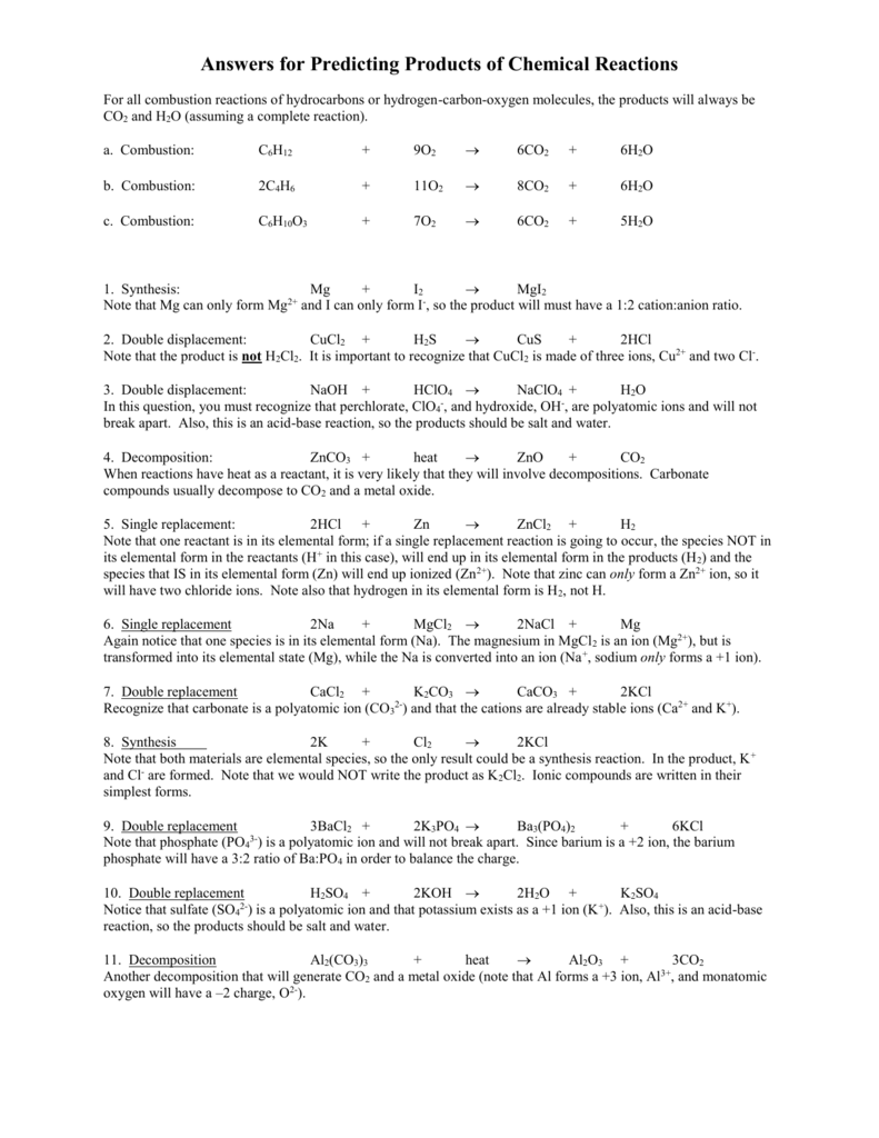 worksheet. Predicting Products Of Chemical Reactions Worksheet. Grass Fedjp Worksheet Study Site