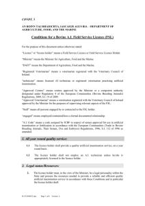Conditions for a Bovine A.I. Field Service Licence