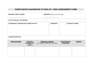 Substances hazardous to health: Risk assessment form