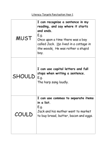 Literacy Targets Punctuation Year 1
