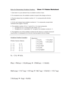 Chem 111 Redox Worksheet