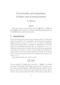 On irrationality and transcendency of infinite sums of rational numbers