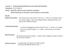 Lesson 1: Understanding Rational and Irrational Numbers Standard
