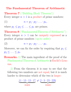 The Fundamental Theorem of Arithmetic Theorem 7 (“Building Block