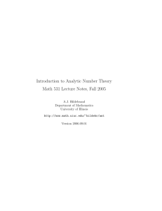 Introduction to Analytic Number Theory Math 531 Lecture Notes, Fall
