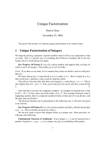 1 Unique Factorization of Integers
