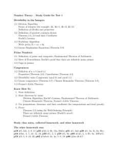 Number Theory – Study Guide for Test 1 Divisibility in the Integers