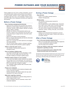 POWER OUTAGES AND YOUR BUSINESS