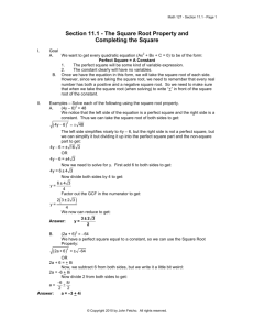 Section 11.1 - The Square Root Property and Completing the Square