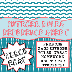 INTEGER RULES REFERENCE SHEET