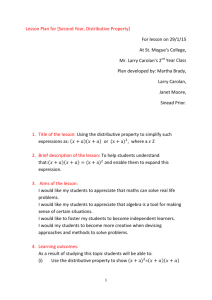 Lesson Plan for [Second Year, Distributive Property] For lesson on