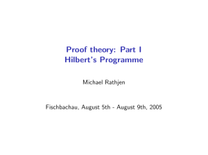Proof theory: Part I Hilbert`s Programme