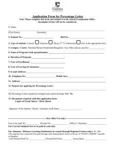 Application Form for Percentage Letter