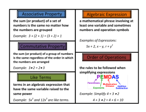 Algebraic Expression Like Terms Associative Property Commutative