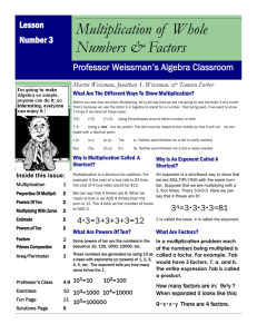 Lesson Multiplication of Whole Numbers & Factors