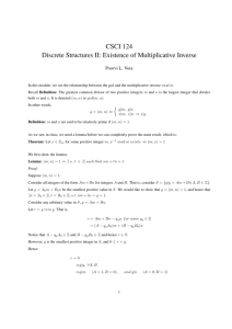 CSCI 124 Discrete Structures II: Existence of Multiplicative Inverse