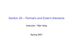Section 20 -- Fermat`s and Euler`s theorems
