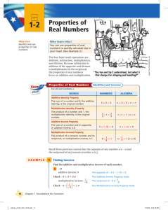 Properties of Real Numbers - Mr. Raine`s Algebra 2 Class