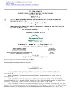 Form 10K Dec 31, 2015 - Thompson Creek Metals Company