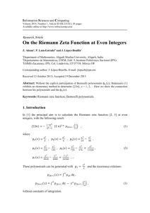 On the Riemann Zeta Function at Even Integers