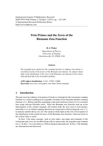 Twin Primes and the Zeros of the Riemann Zeta Function