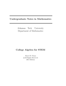 College Algebra for STEM - Arkansas Tech University