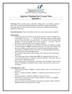 Algebraic Thinking Part I Lesson Notes Appendix 1