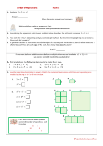 Student worksheet on order of operations