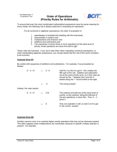 Order of Operations (Priority Rules for Arithmetic)