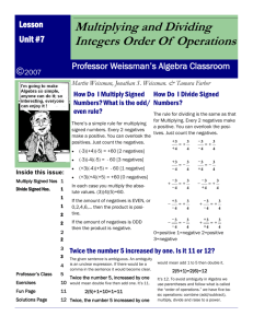 Lesson Multiplying and Dividing Integers Order Of Operations