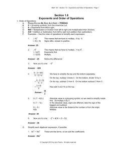 Section 1.8 Exponents and Order of Operations