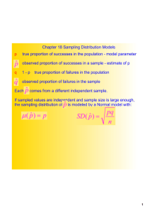 Chapter 18 Sampling Distribution Models pаааааtrue proportion of