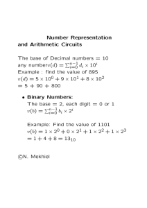Number Representation and Arithmetic Circuits The base of Decimal