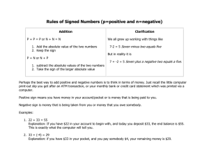 Rules of Signed Numbers (p=positive and n