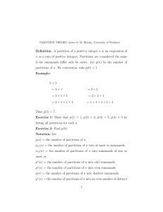 Definition: A partition of a positive integer n is an expression of n as