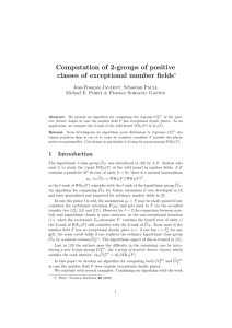 Computation of 2-groups of positive classes of exceptional number