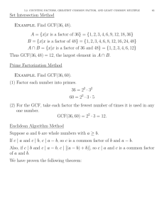 Set Intersection Method Example. Find GCF(36,48).